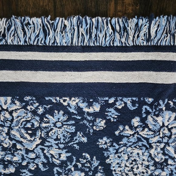 NEW RUG BARN CHRISTINA BLUE COMBO NAVY, MEDIUM BLUE, AND CREAM THROW/ BLANKET - Picture 7 of 11